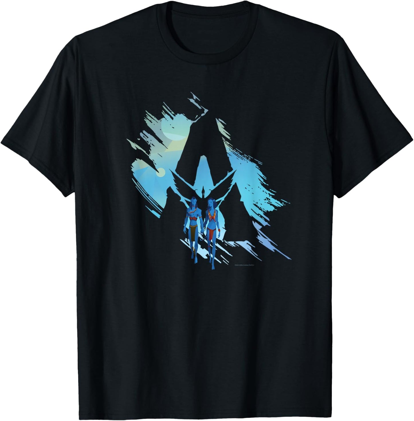 Avatar: The Way of Water Jake and Neytiri A Logo Illustrated T-Shirt - T-Shirt | Black