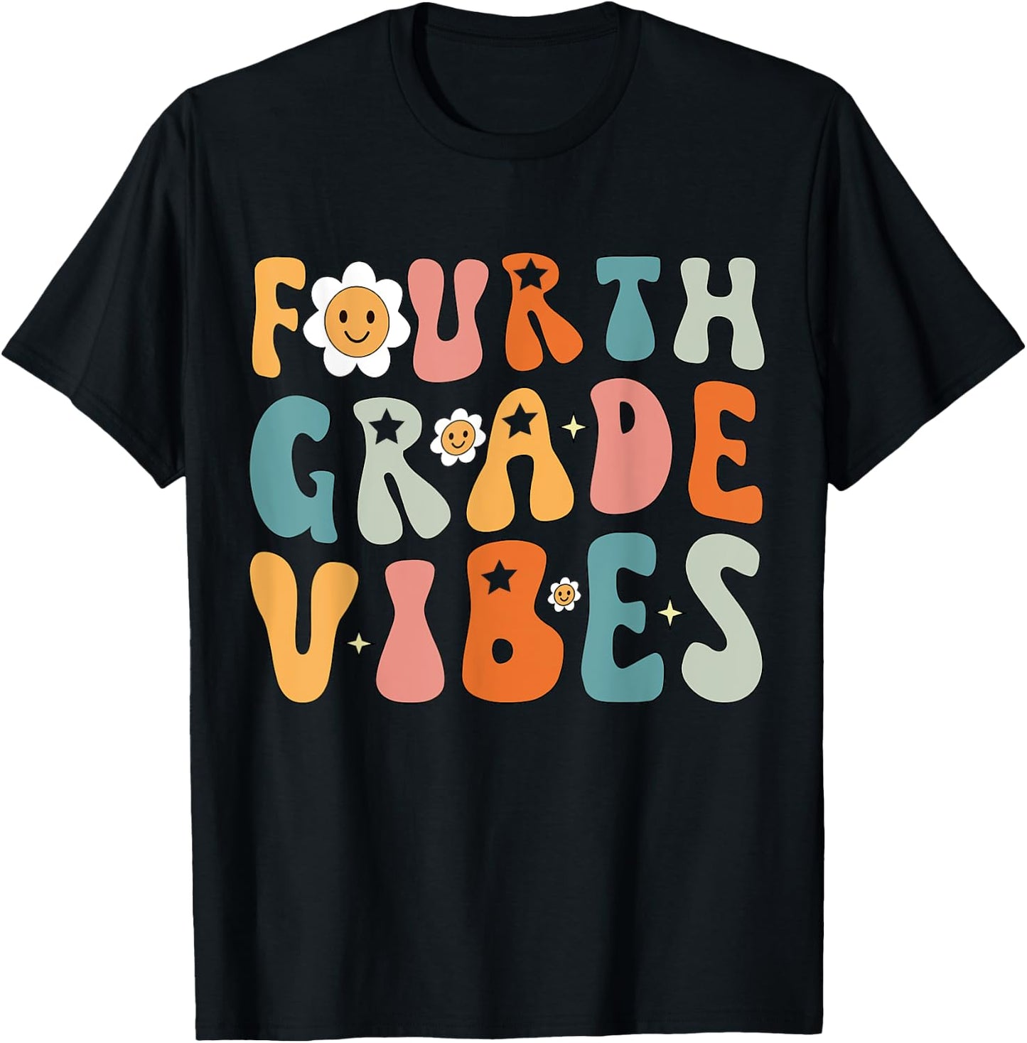 Fourth Grade Vibes, 4th Grade Team Retro 1st Day of School T-Shirt - T-Shirt | Black