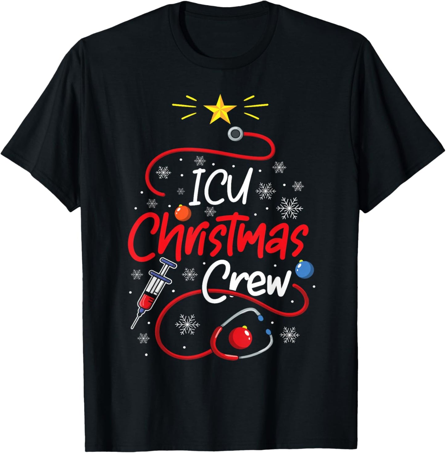 Nurse ICU Christmas Crew Nursing Christmas lights T-Shirt - T-Shirt | Black