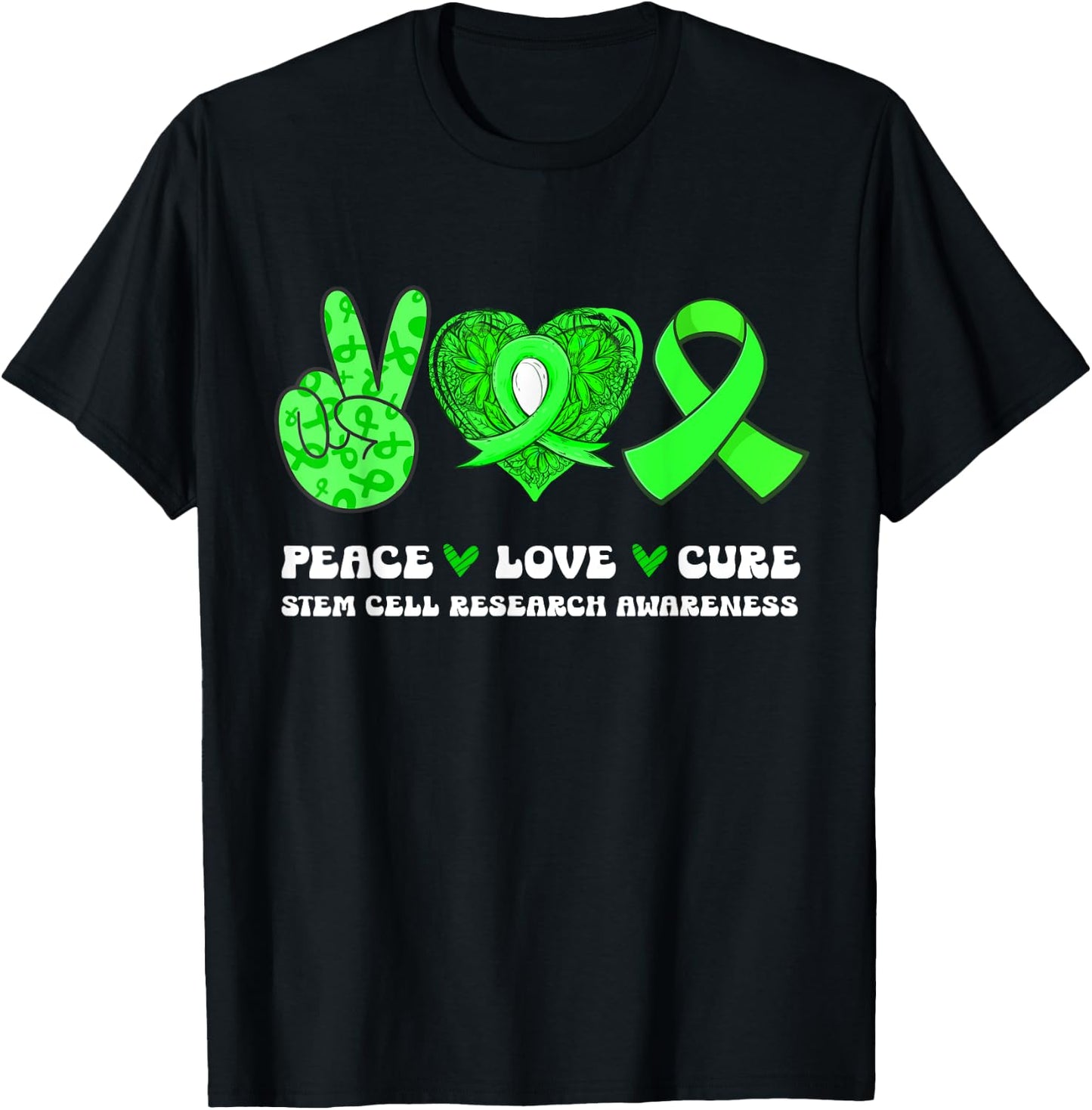 Peace Love Cure Stem Cell Research Awareness Ribbon T-Shirt - T-Shirt | Black