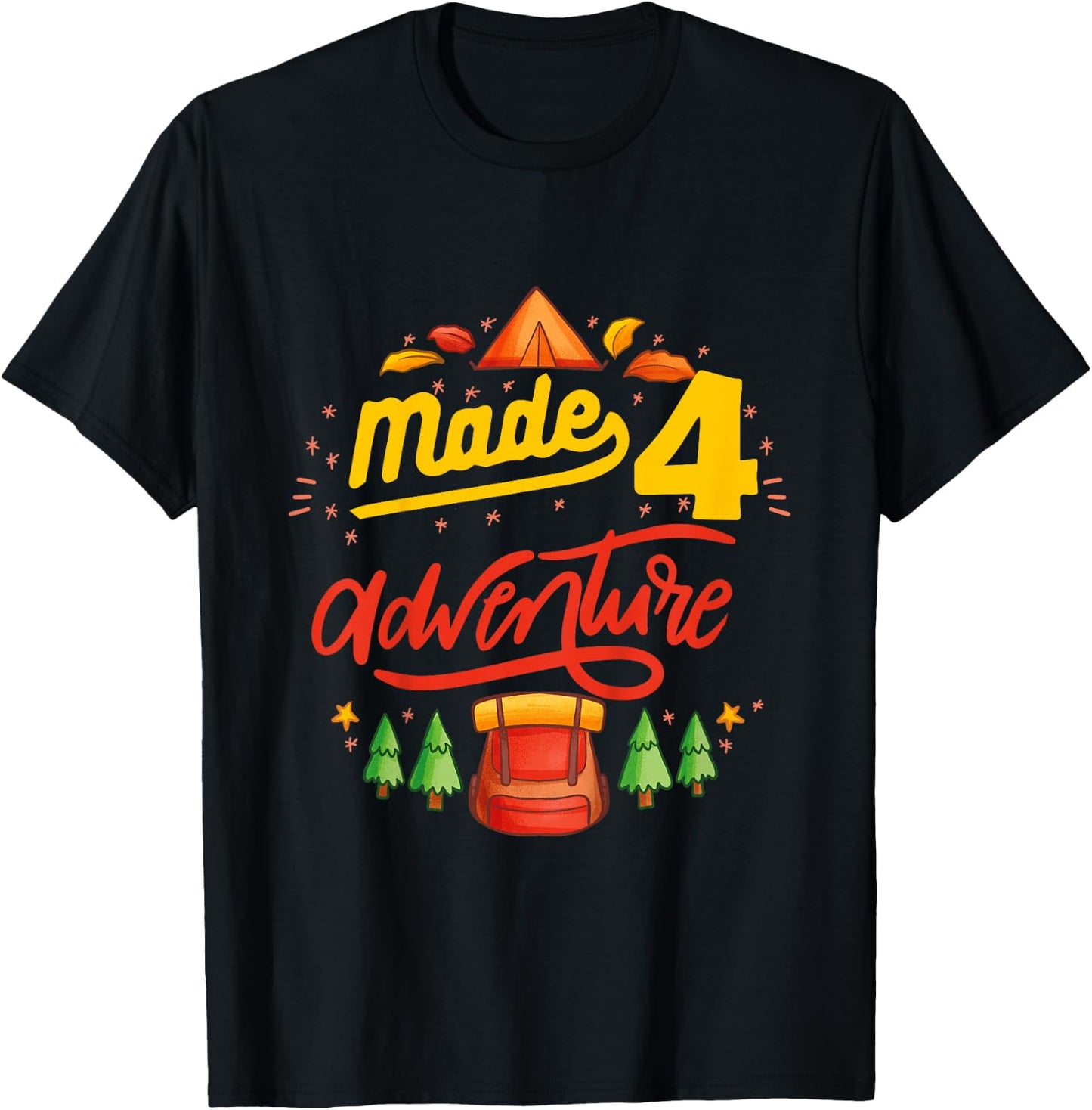 4th Birthday camping themed Party Made four adventure T-Shirt - T-Shirt | Black