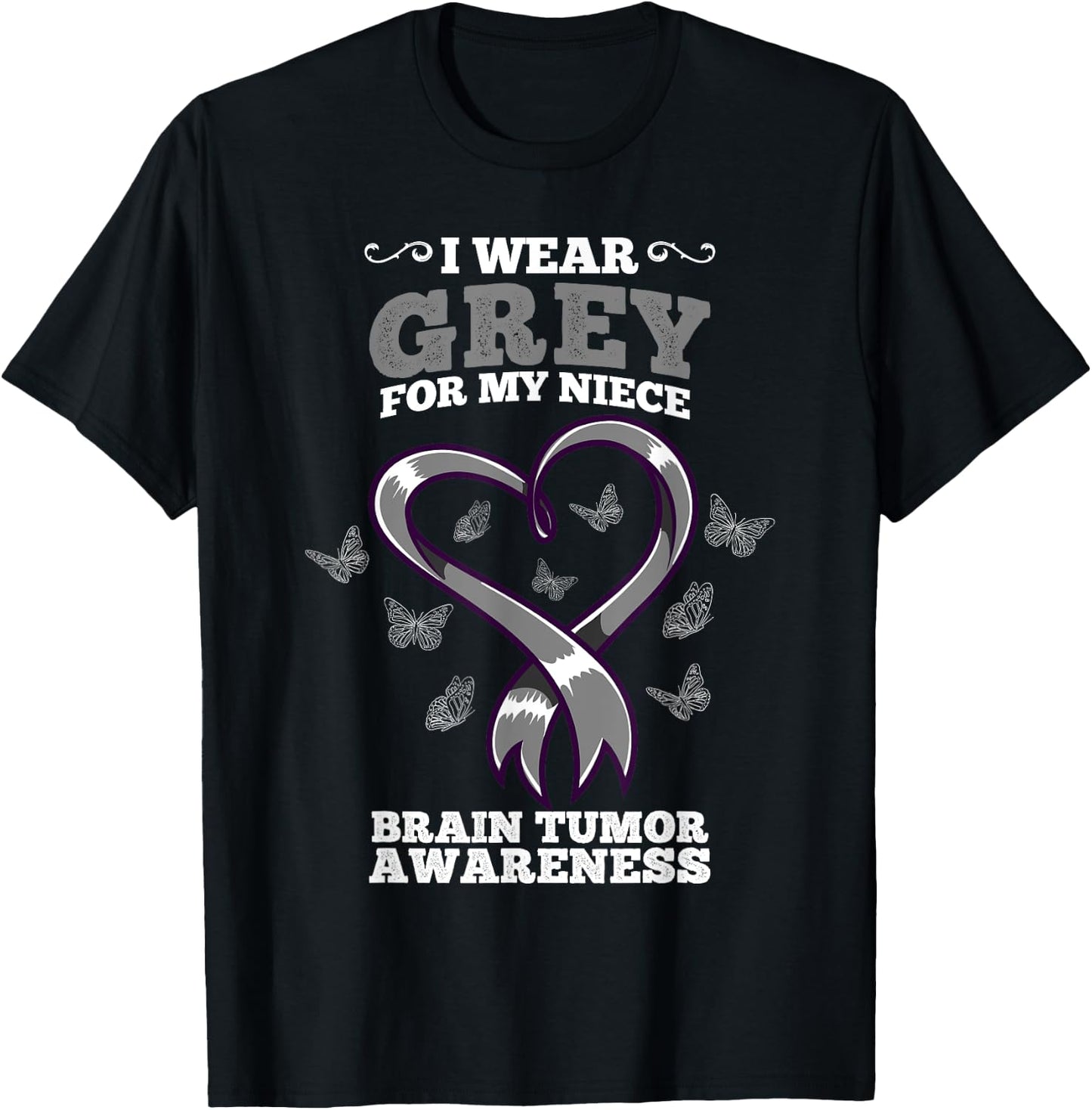 I Wear Grey For My Niece Brain Tumor Awareness T-Shirt - T-Shirt | Black