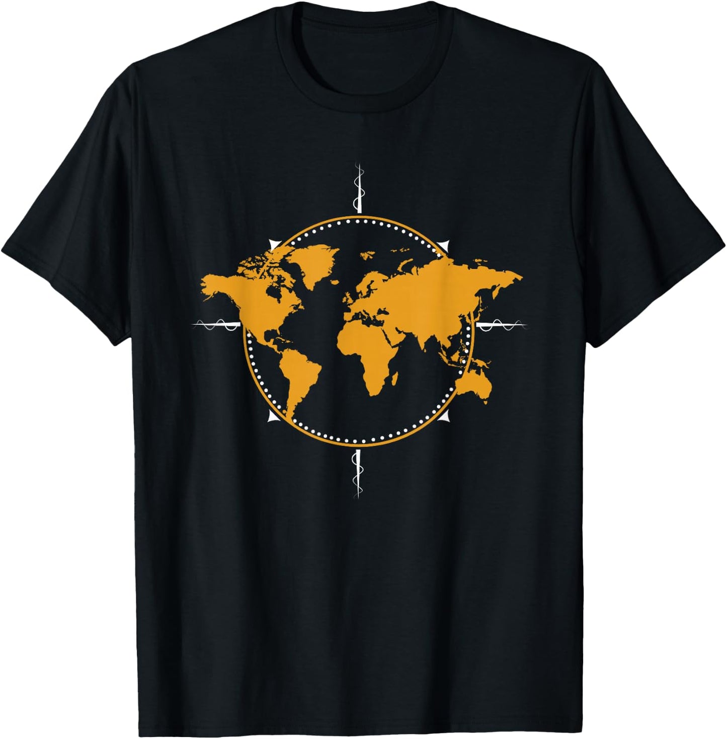 Geographic, World Map & Compass Graphic Travel T-Shirt - T-Shirt | Black