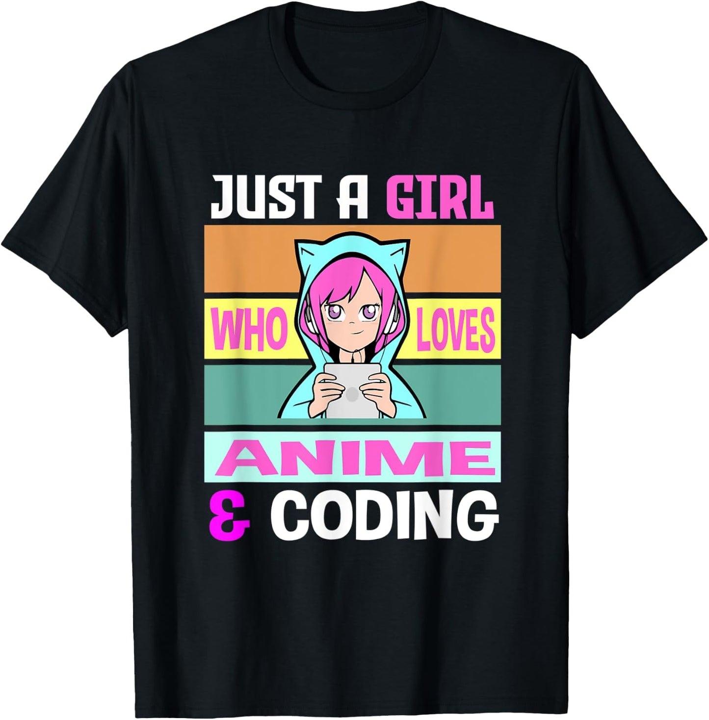 Girl Loves Anime Coding Coders Anime Merch Anime Lover T-Shirt - T-Shirt | Black