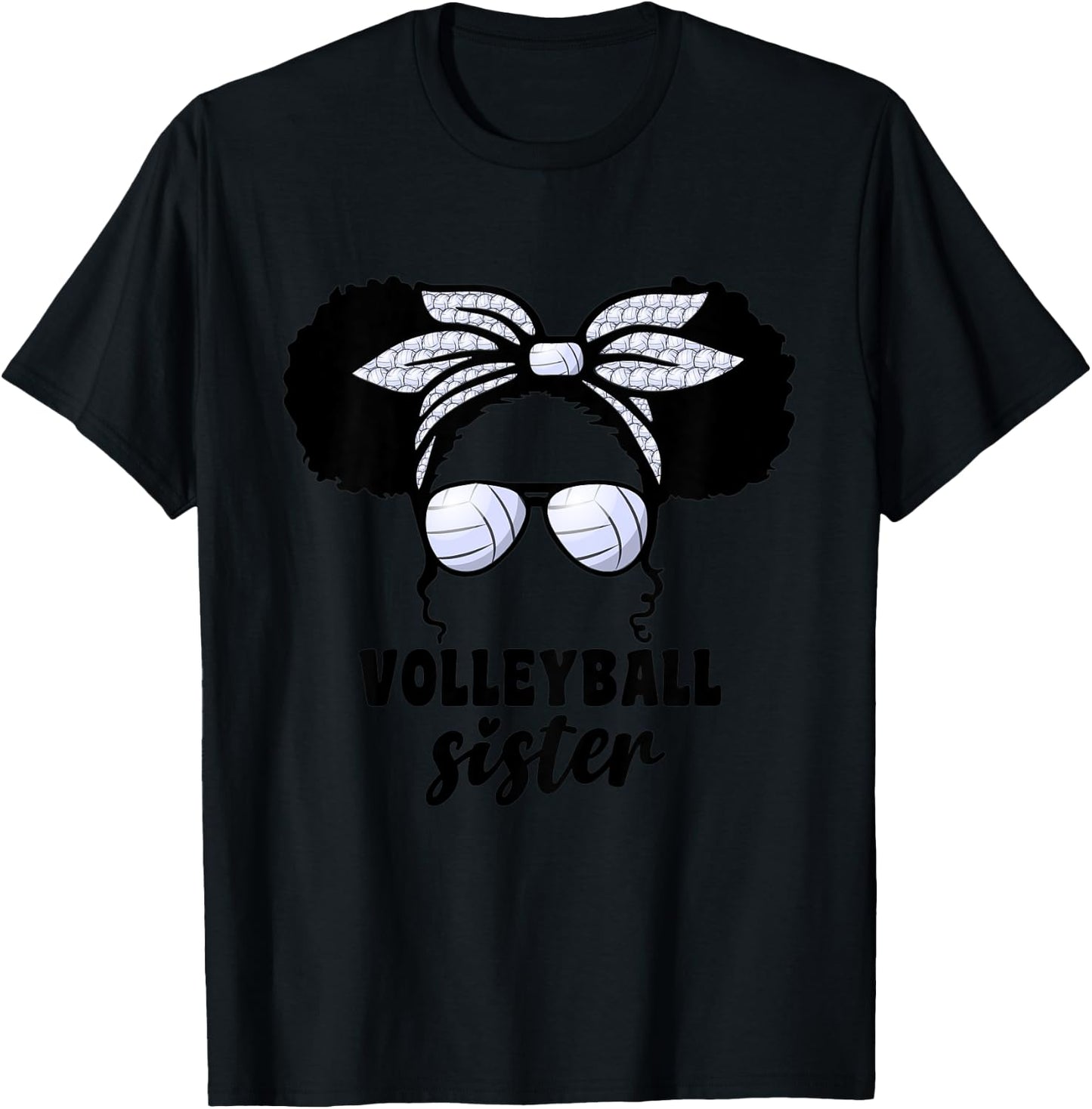 Kids Black Afro Volleyball Little Sister For Girls Kids Messy Bun T-Shirt - T-Shirt | Black