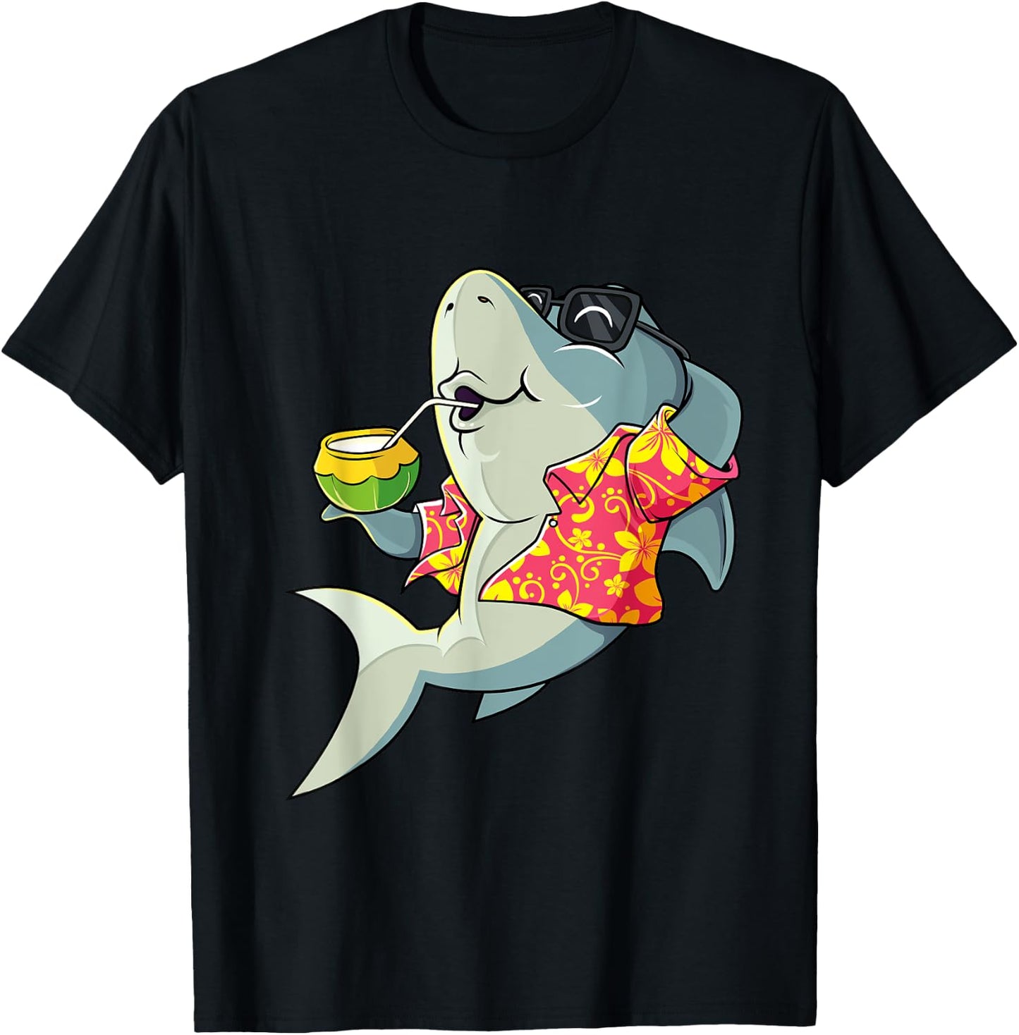 Hawaiian Shark Summer Tropical Luau Party Men Boys Kids T-Shirt - T-Shirt | Black