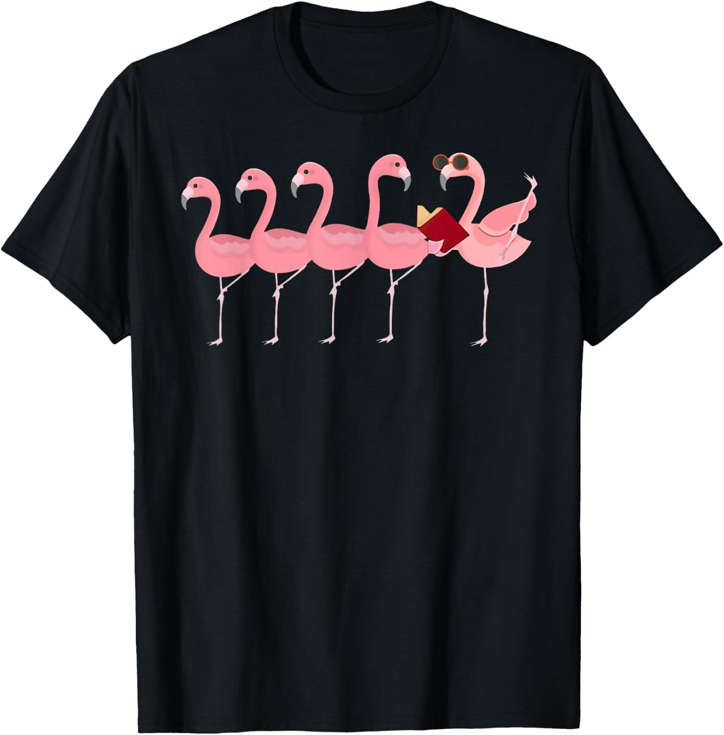 Book Flamingo Reading Classic T-Shirt - T-Shirt | Black