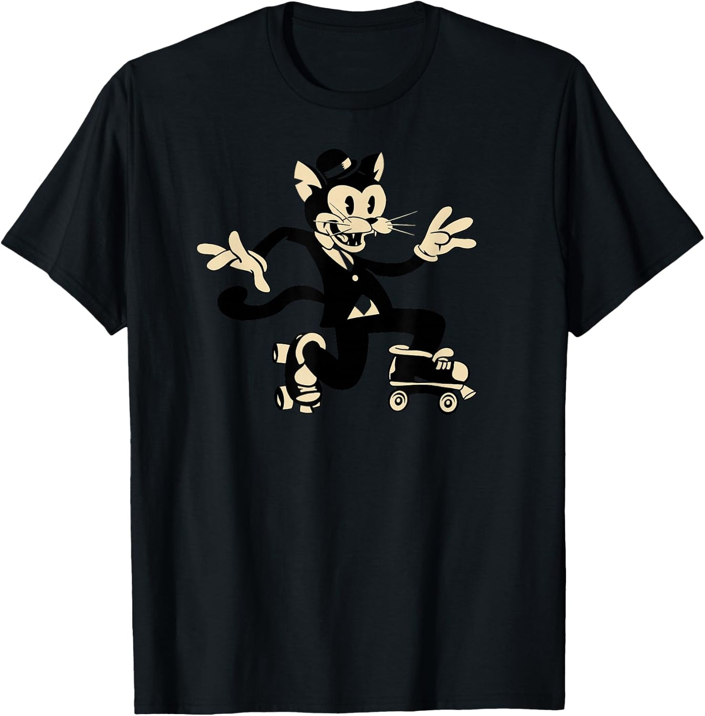 Cat in Roller Derby Skates - Old School Roller-Skating Kitty Women Girls Kids T-Shirt - T-Shirt | Black