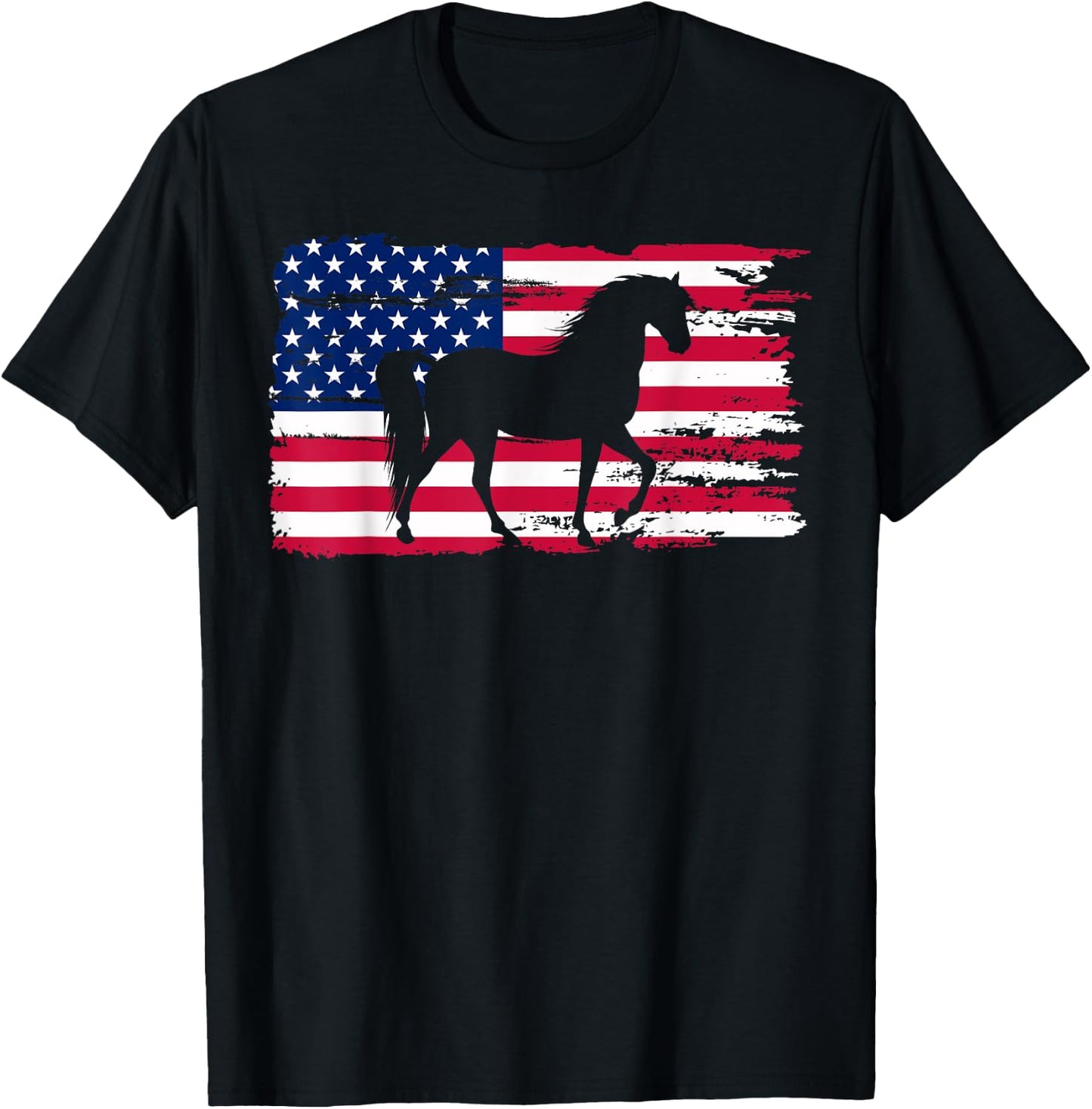 Patriotic Black Horse American Flag USA 4th of July T-Shirt - T-Shirt | Black