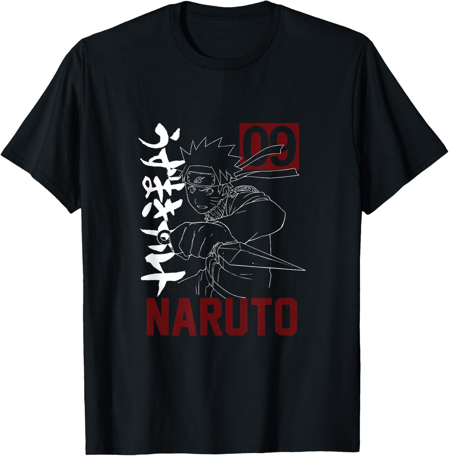 Naruto - Anime Graphic with Kunai Kanji Design - Black, Short Sleeve, Size S T-Shirt - T-Shirt | Black