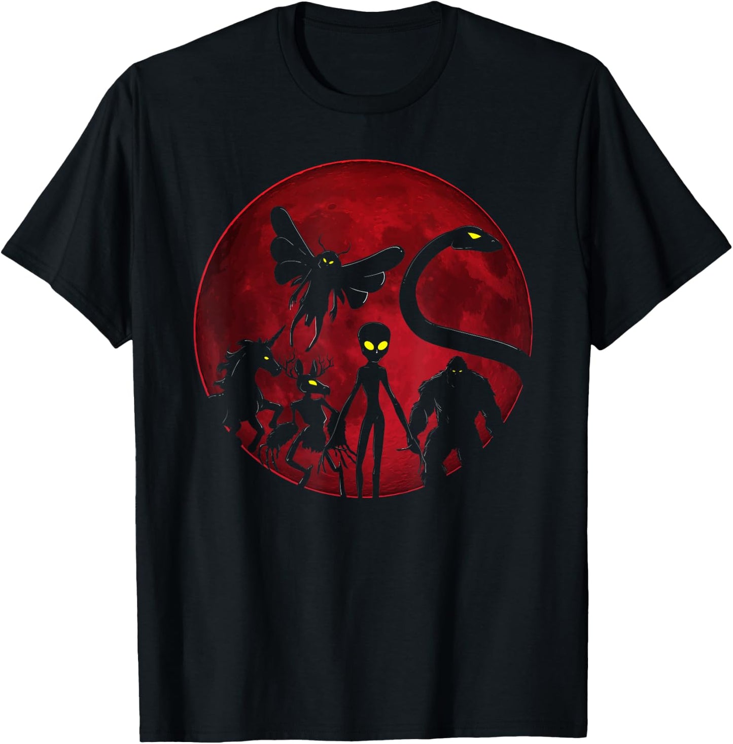 Wendigo Bigfoot Loch Ness Monster Mothman And Alien Cryptid T-Shirt - T-Shirt | Black