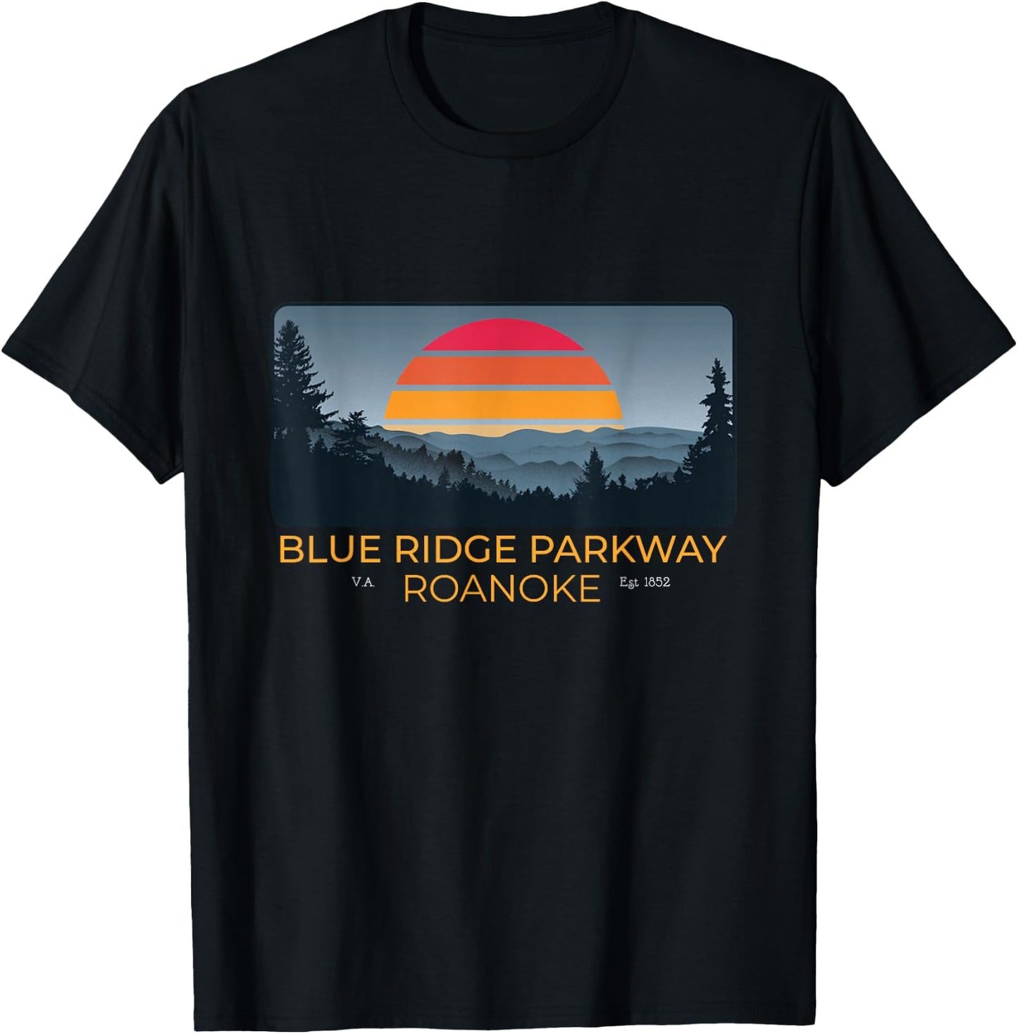 Retro 1970s Sunset Blue Ridge Parkway Roanoke Virginia T-Shirt - T-Shirt | Black
