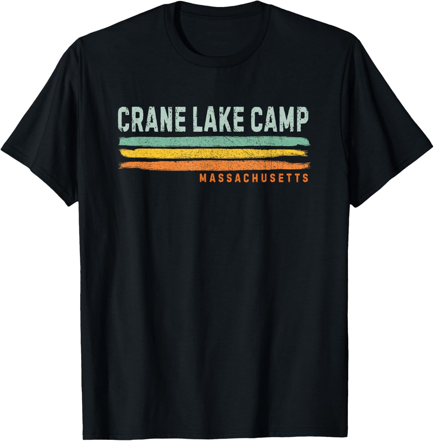 Vintage Stripes Crane Lake Camp MA T-Shirt - T-Shirt | Black
