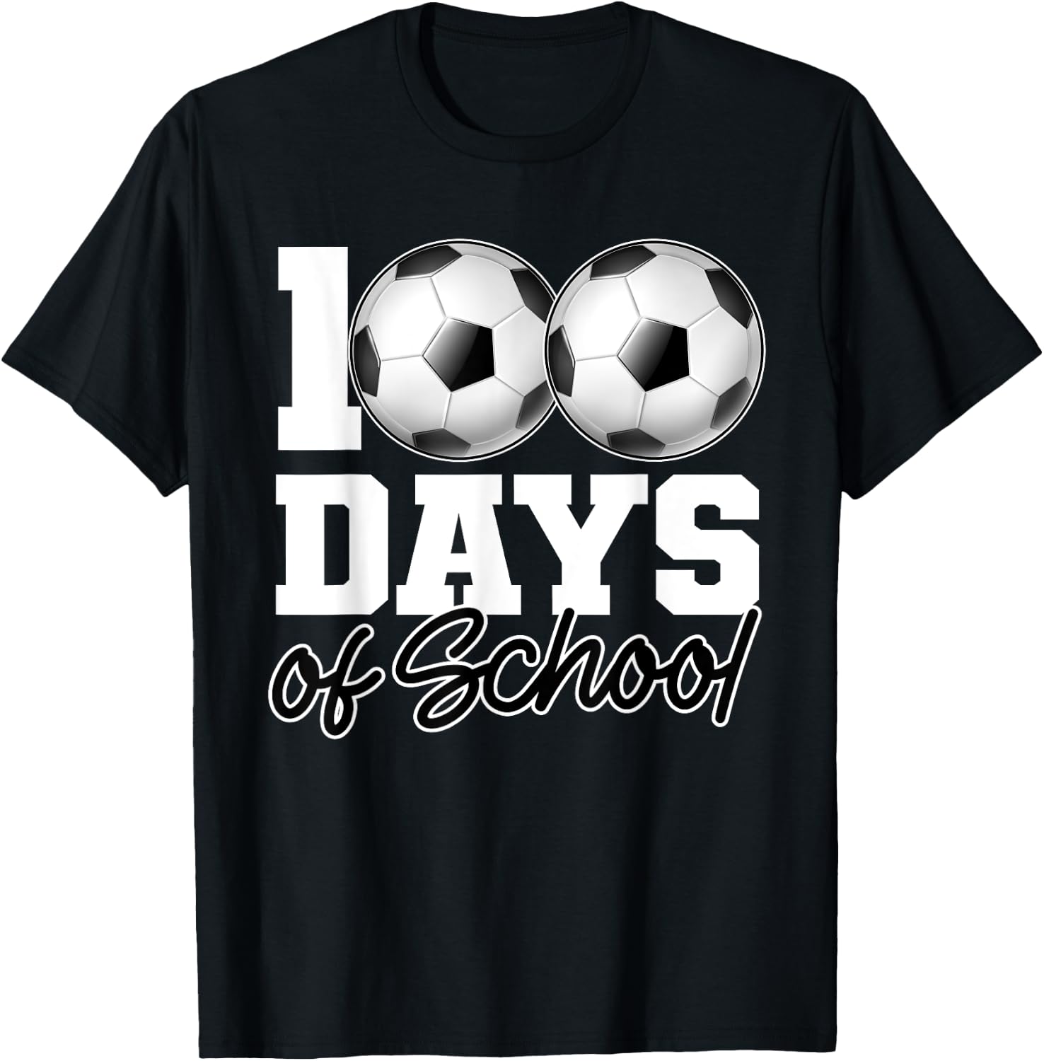 100 Days of School Soccer Ball 100th Day School Gym Teacher Women Girls Kids T-Shirt - T-Shirt | Black