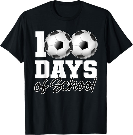 100 Days of School Soccer Ball 100th Day School Gym Teacher Women Girls Kids T-Shirt - T-Shirt | Black