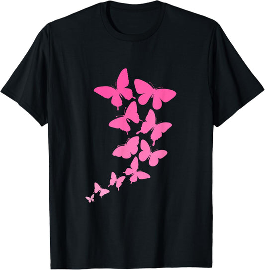 Pink Butterflies T-Shirt - T-Shirt | Black