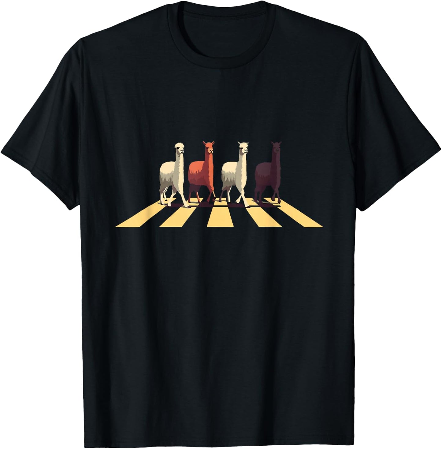 Funny lama crossing Abbey street Road Llama Alpaca T-Shirt - T-Shirt | Black