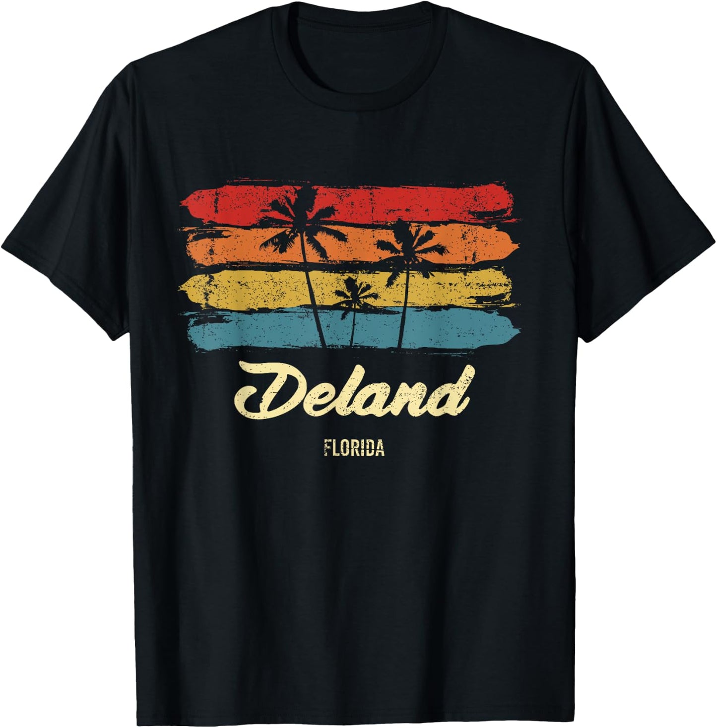 Vintage Deland Florida Palm Trees FL Retro T-Shirt - T-Shirt | Black