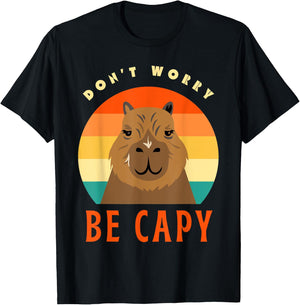 Capybara Funny Don’t Worry Be Capy Pun Retro Men Women Kids T-Shirt - T-Shirt | Black