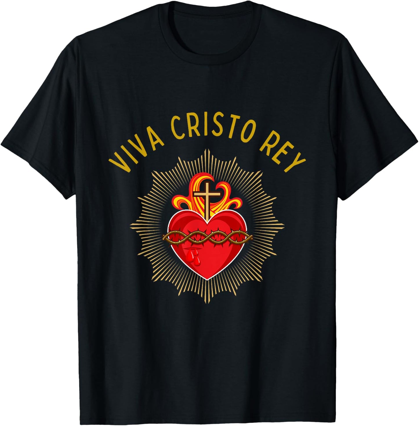 Roman Catholic Sacred Heart Viva Cristo Rey T-Shirt - T-Shirt | Black