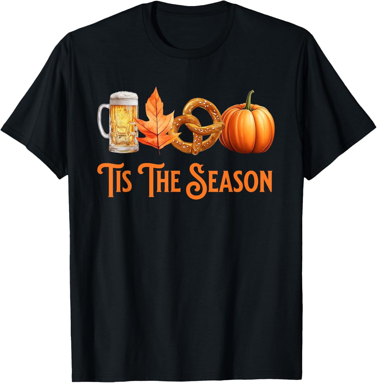 Tis The Season Pumpkin Beer Pretzel Fall Funny Oktoberfest T-Shirt - T-Shirt | Black