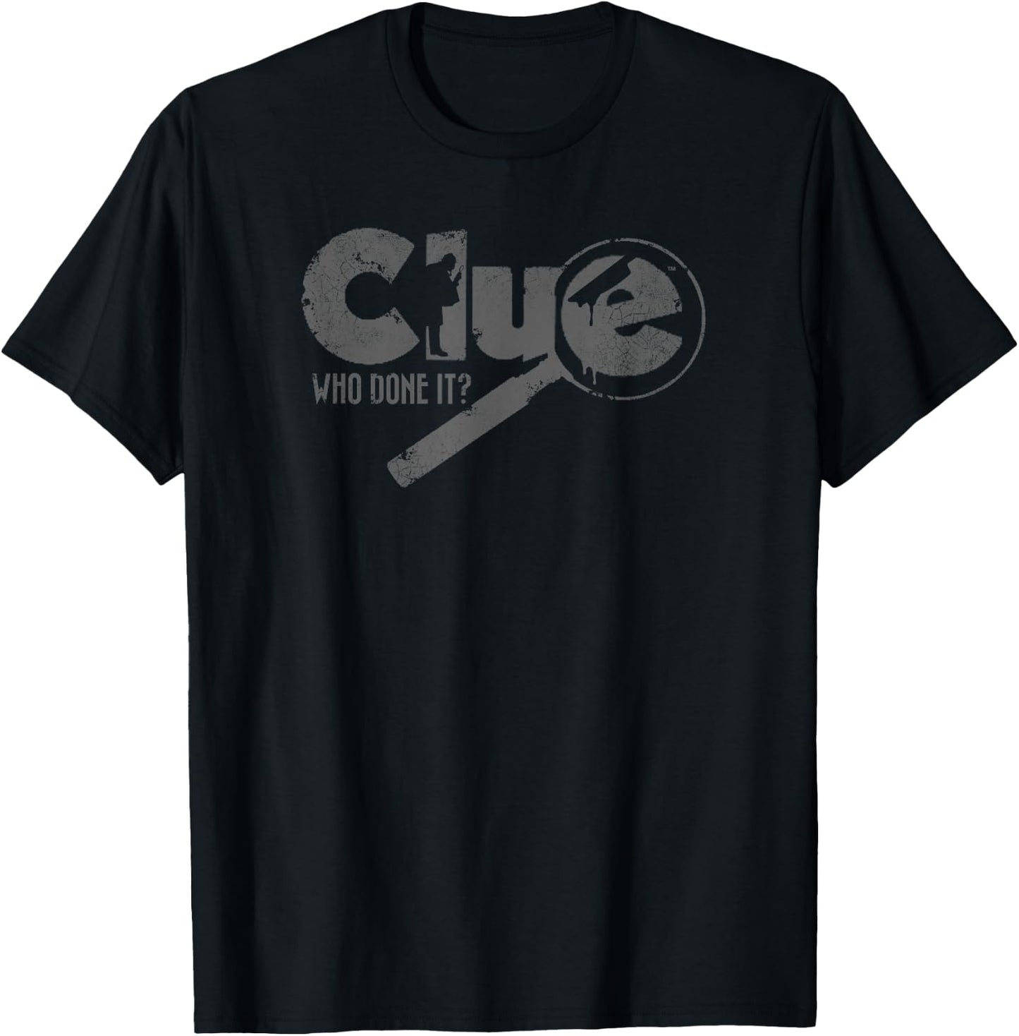 Clue Who Done It? Magnifying Glass Distressed Logo T-Shirt - T-Shirt | Black