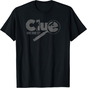 Clue Who Done It? Magnifying Glass Distressed Logo T-Shirt - T-Shirt | Black