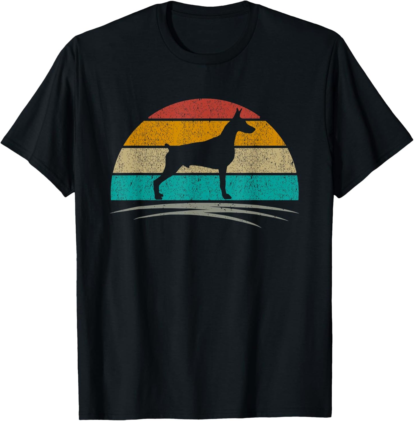 Doberman Retro Sunset Distressed Mom Dad Dog Lover T-Shirt - T-Shirt | Black