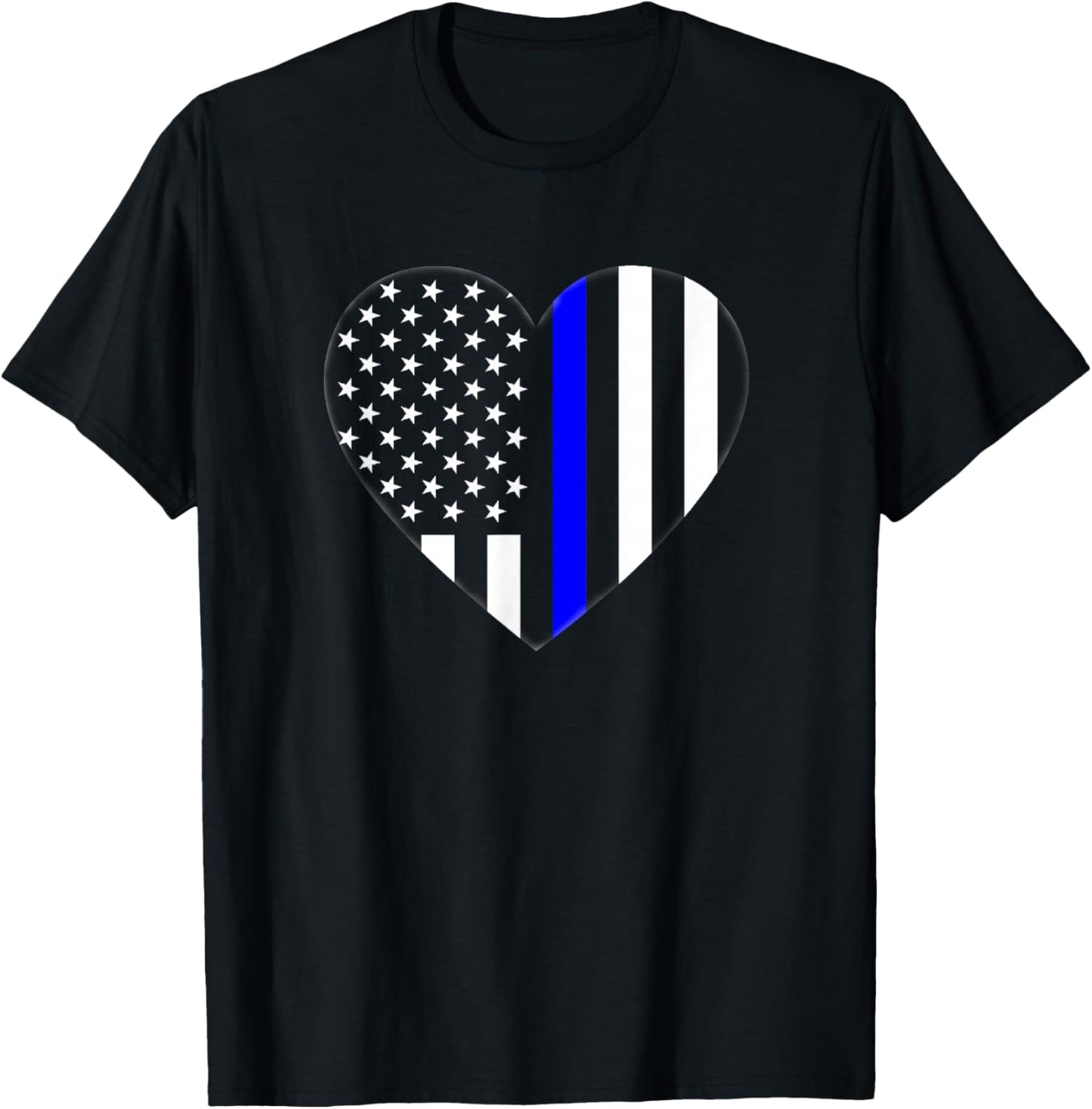 Love Our Police Officer US Flag Heart Thin Blue Line T-Shirt - T-Shirt | Black
