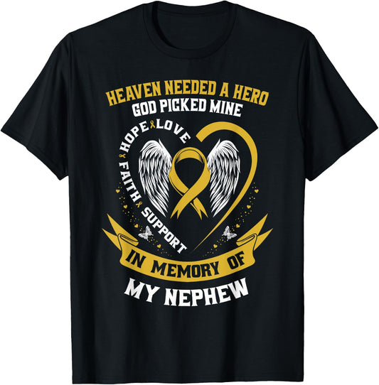 Gold In Memory of Nephew Childhood Cancer Awareness Shirts T-Shirt - T-Shirt | Black