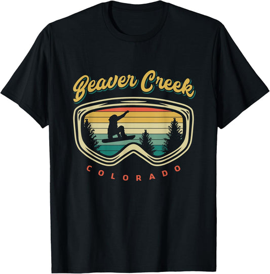 Beaver Creek Colorado Vintage Color Snowboard Skiing Glasses T-Shirt - T-Shirt | Black