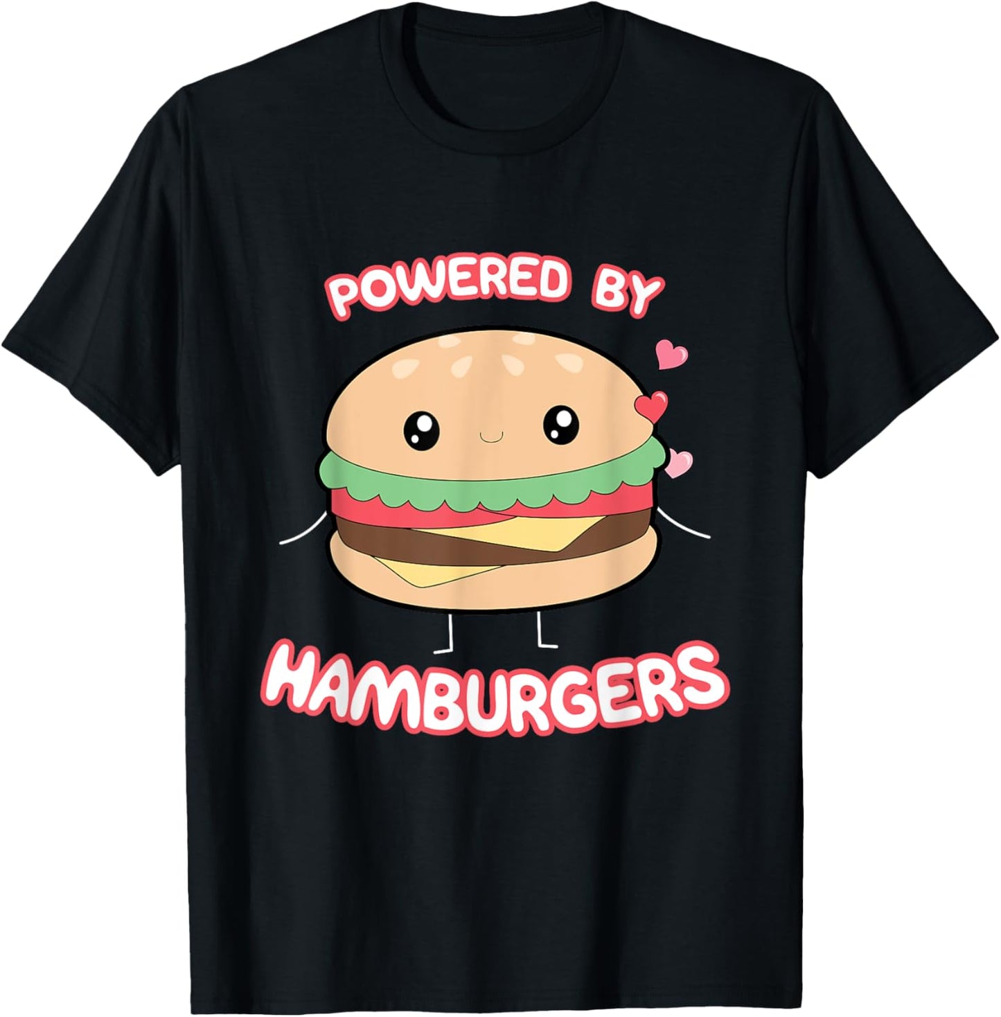 Powered By Hamburgers, Kawaii Hamburger Top T-Shirt - T-Shirt | Black