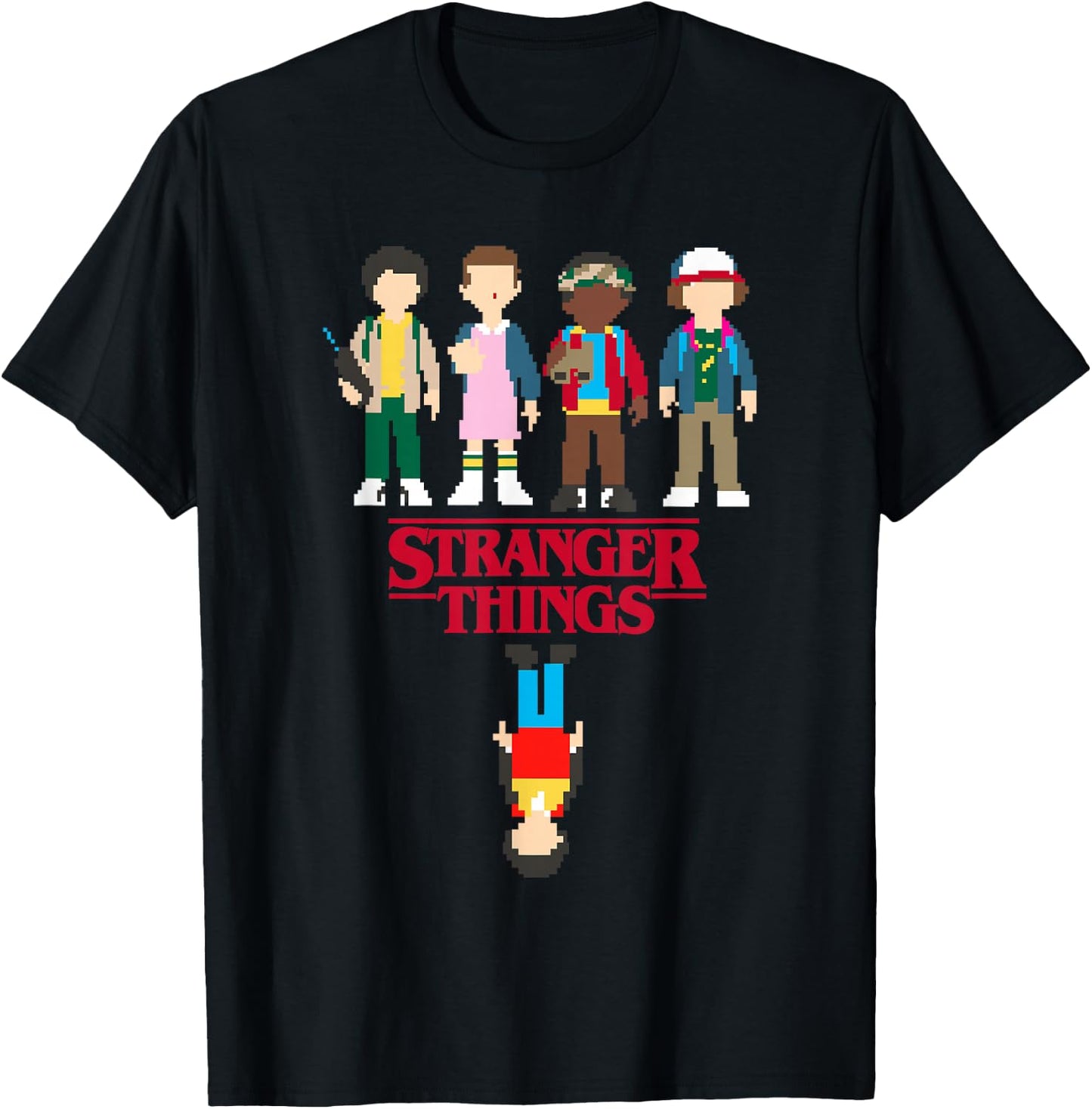 Stranger Things Retro 8-Bit Pixel The Party Upside Down Logo T-Shirt - T-Shirt | Black