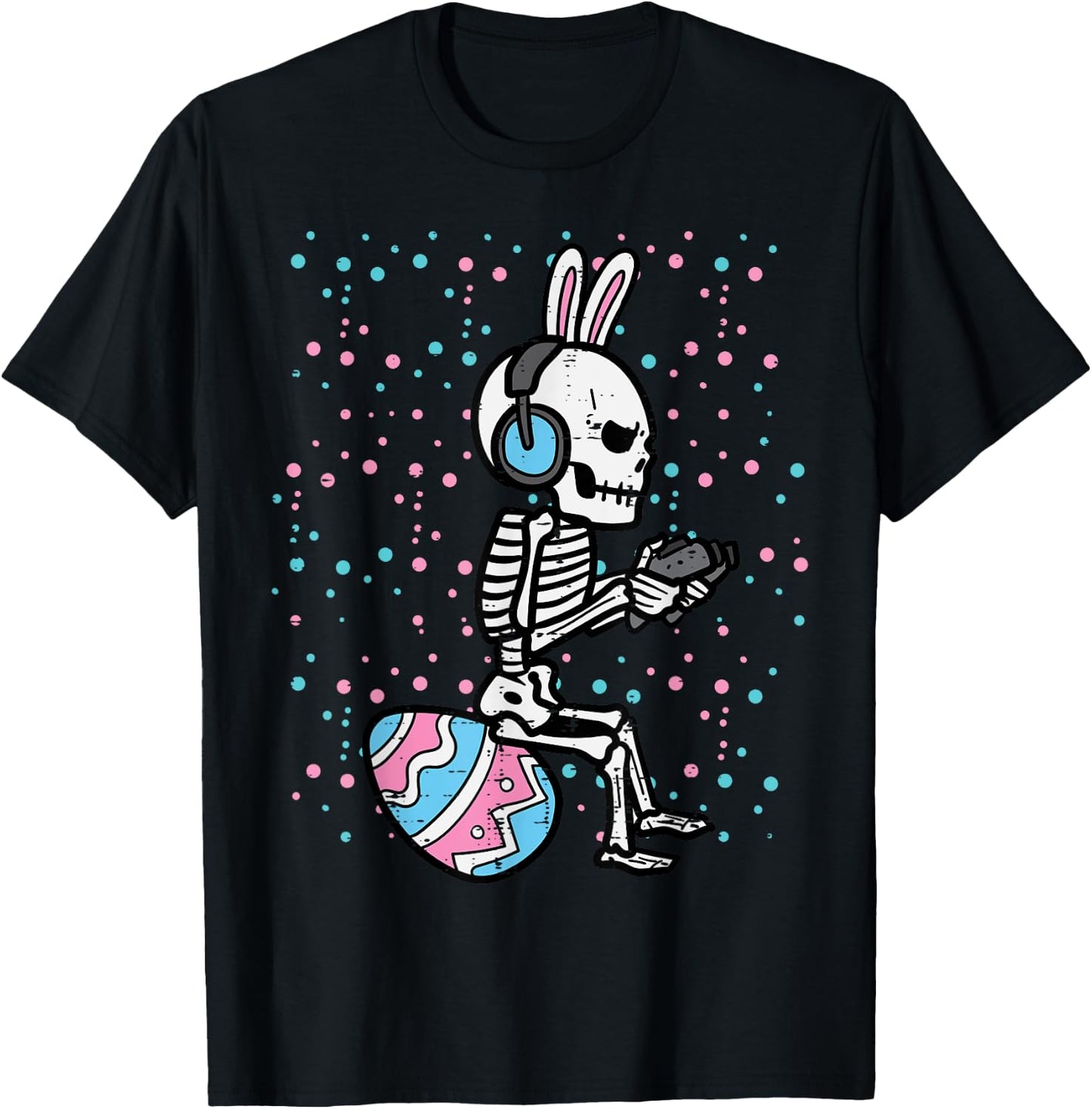 Easter Bunny Skeleton Gamer Funny Gaming Boys Kids Men Teens T-Shirt - T-Shirt | Black