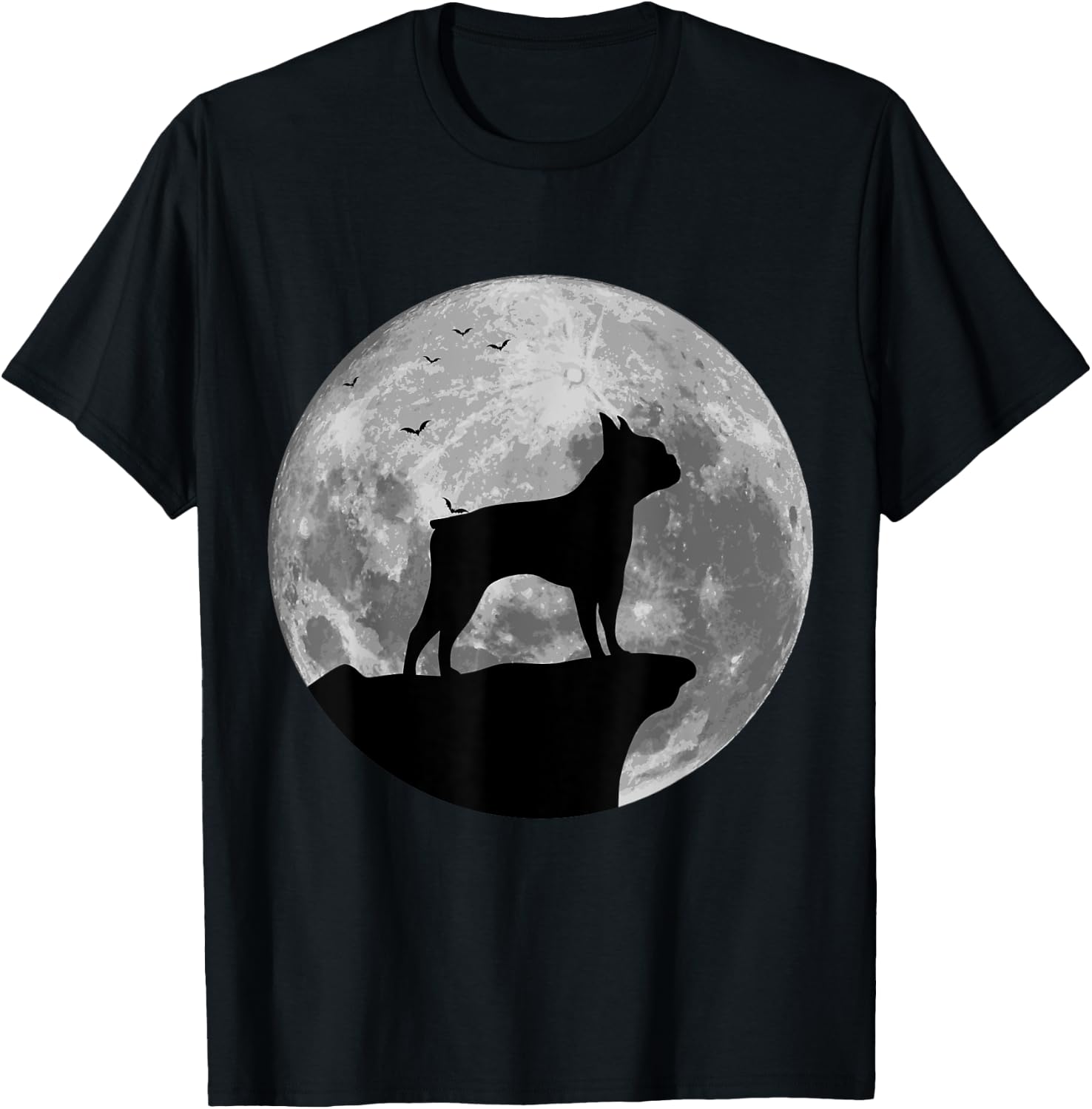 Boston Terrier Silhouette In The Moon Halloween Costume T-Shirt - T-Shirt | Black