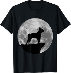 Boston Terrier Silhouette In The Moon Halloween Costume T-Shirt - T-Shirt | Black