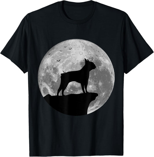 Boston Terrier Silhouette In The Moon Halloween Costume T-Shirt - T-Shirt | Black
