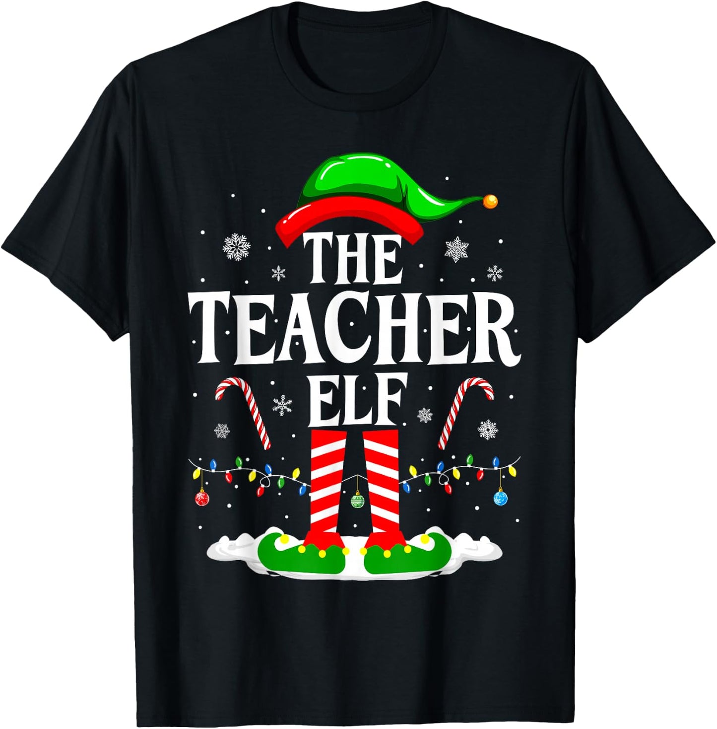 The Teacher Elf Xmas Teachers Funny Christmas Teacher Elf T-Shirt - T-Shirt | Black