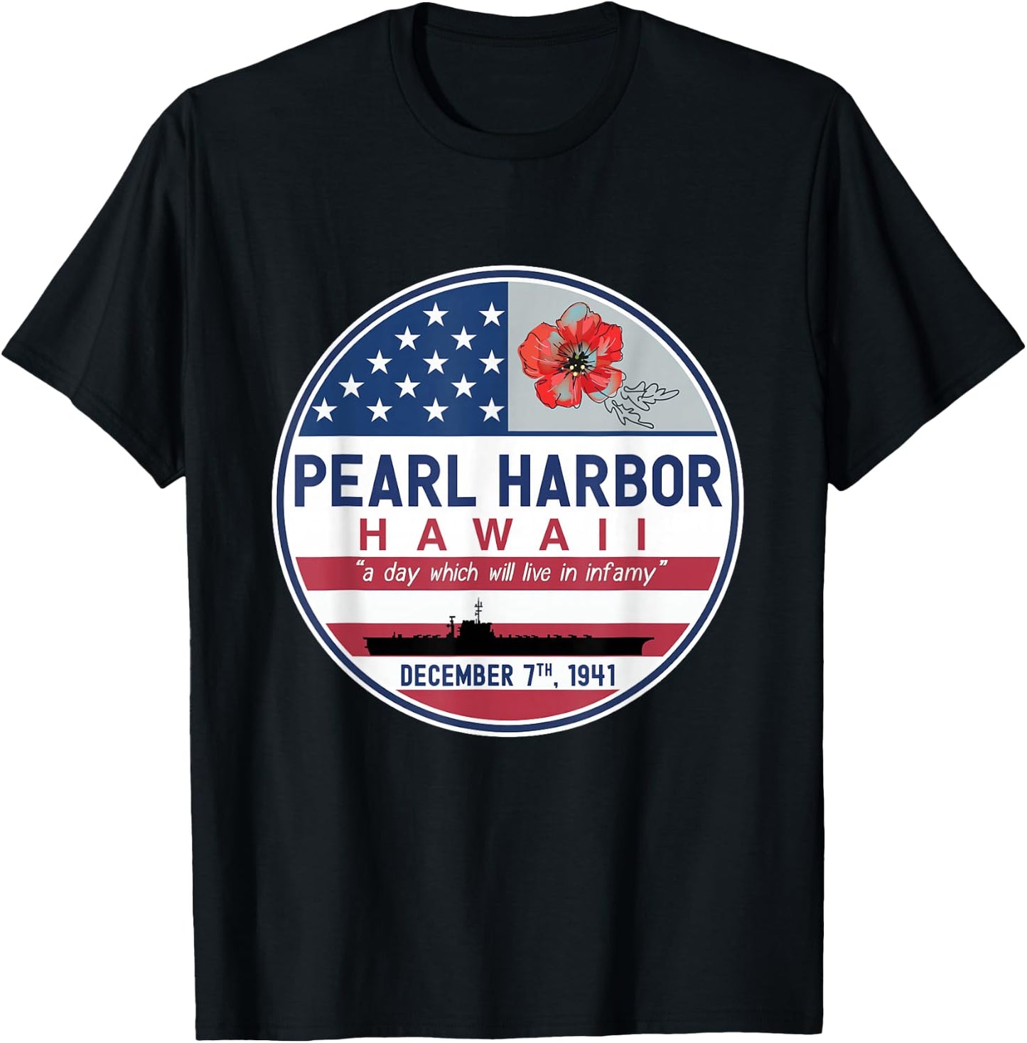 Pearl Harbor Memorial Hawaii Vintage USA Flag Day of Infamy T-Shirt - T-Shirt | Black