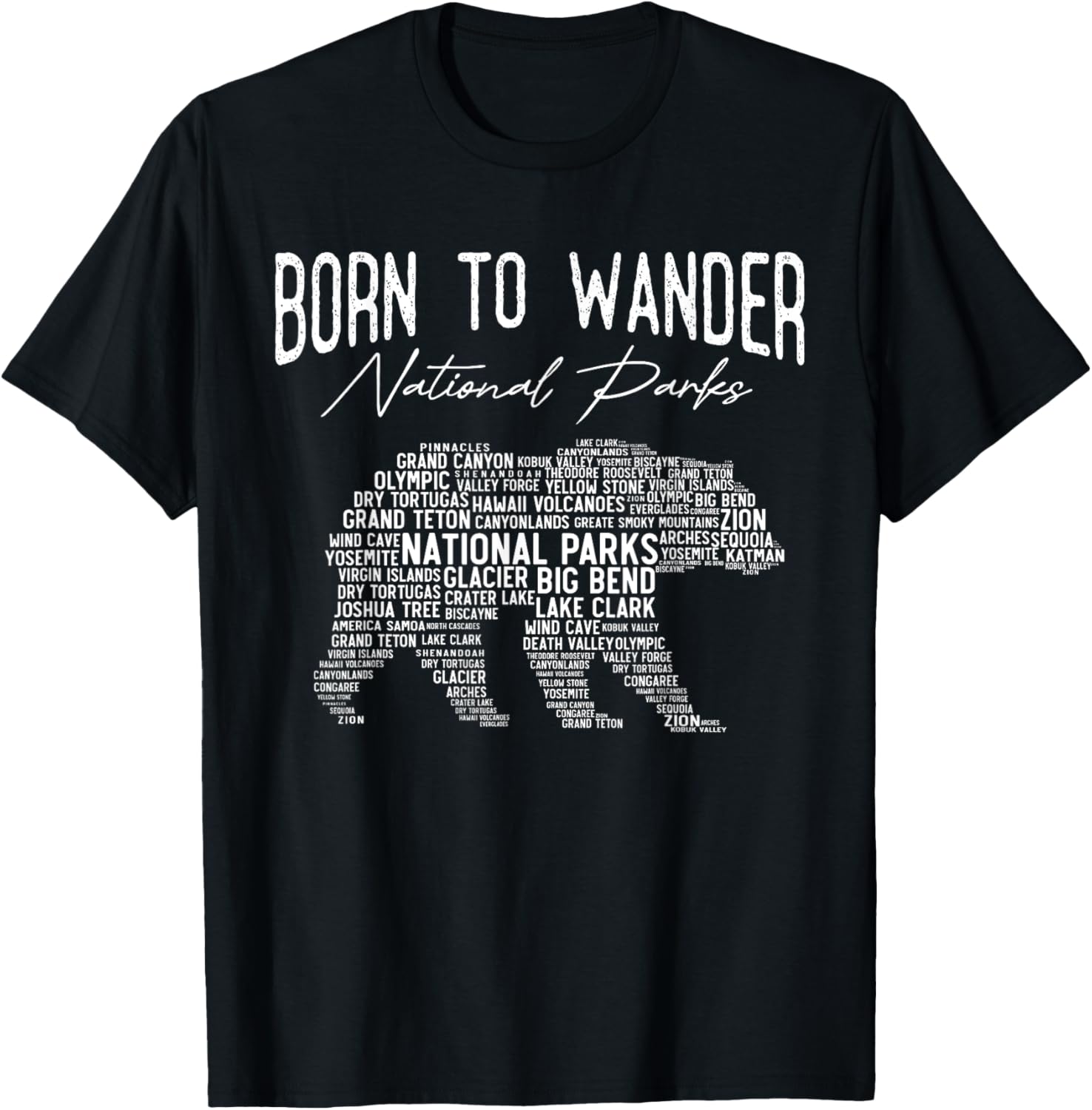 National Parks USA - Bear - Born To Wander National Parks T-Shirt - T-Shirt | Black
