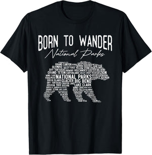 National Parks USA - Bear - Born To Wander National Parks T-Shirt - T-Shirt | Black
