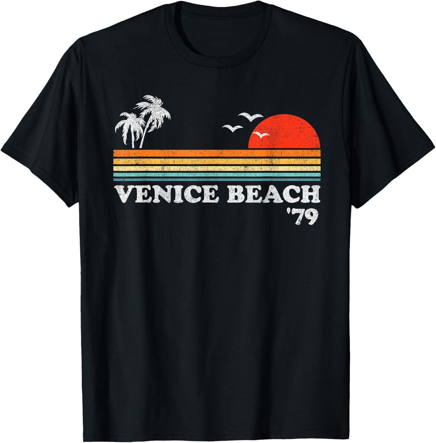 Vintage Venice Beach California Retro Sunset Surf 70's Gift Men Women Kids T-Shirt - T-Shirt | Black
