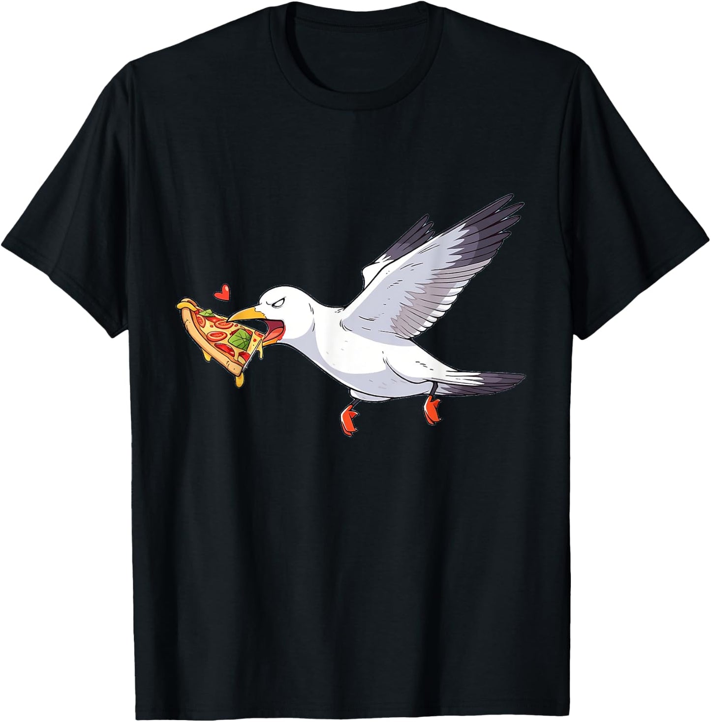 Cranky Seagull Funny Shirt Beach Birds Stealing Pizza Summer T-Shirt - T-Shirt | Black