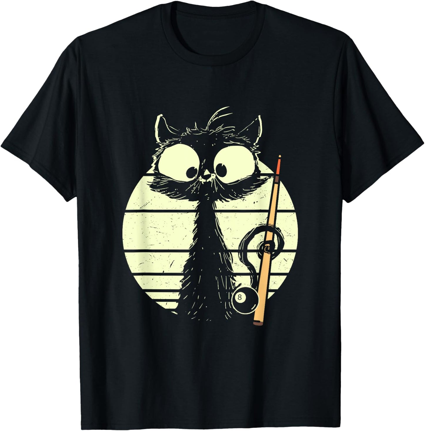 Cat With Billiard Pool Snooker Billiard Ball Cute Cat T-Shirt - T-Shirt | Black