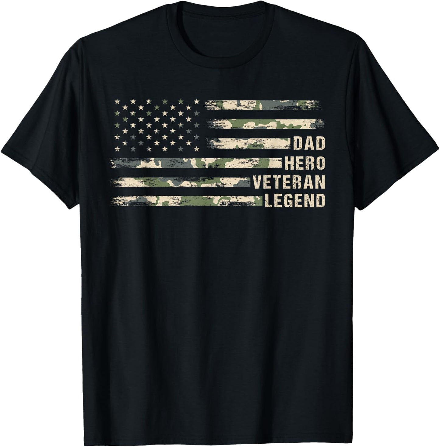 Dad Hero Veteran Legend Camouflage, Veteran Dad Father's Day T-Shirt - T-Shirt | Black