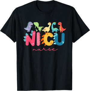 NICU Nurse ICU Neonatal Dinosaur Team Tiny Humans for T-Shirt - T-Shirt | Black