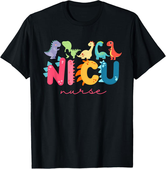 NICU Nurse ICU Neonatal Dinosaur Team Tiny Humans for T-Shirt - T-Shirt | Black
