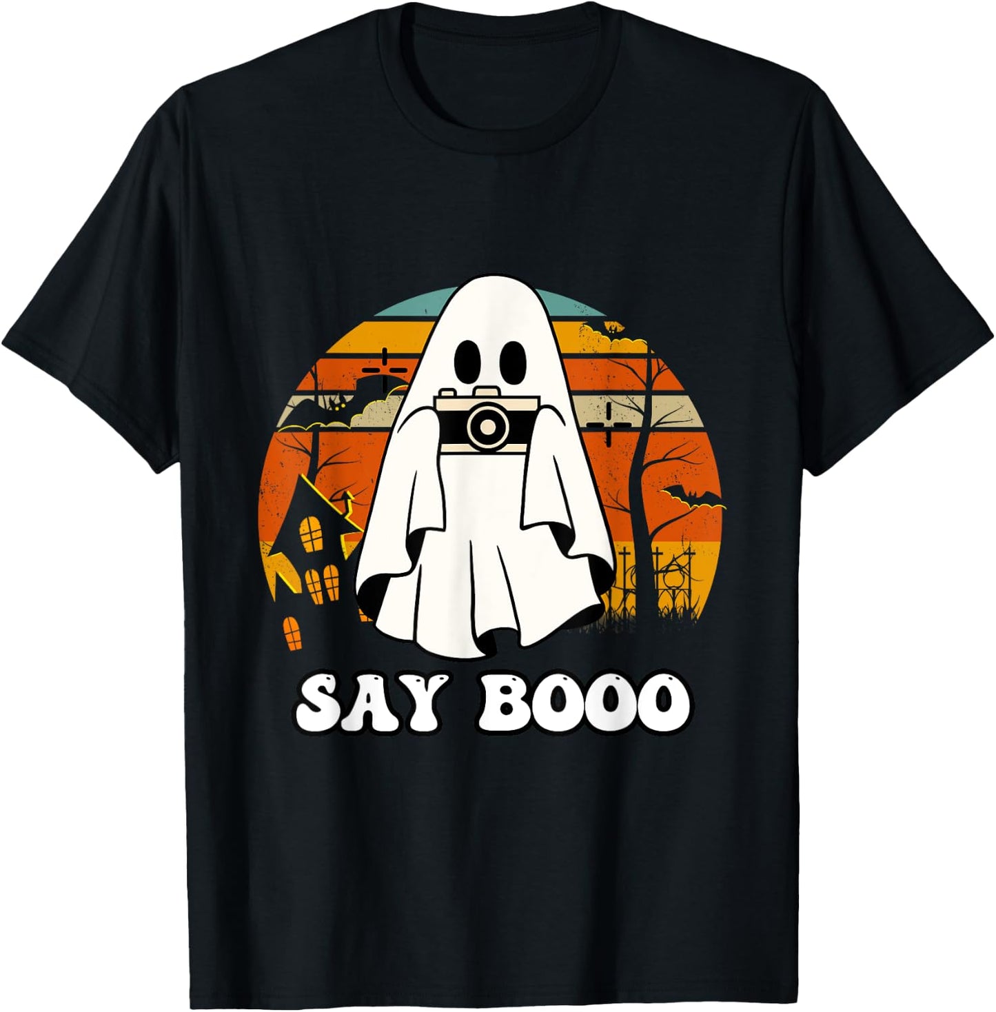 Halloween Photographer Vintage Say Boo T-Shirt - T-Shirt | Black