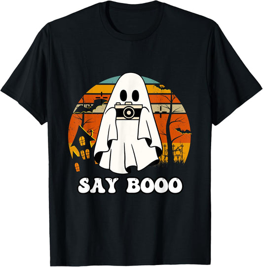 Halloween Photographer Vintage Say Boo T-Shirt - T-Shirt | Black