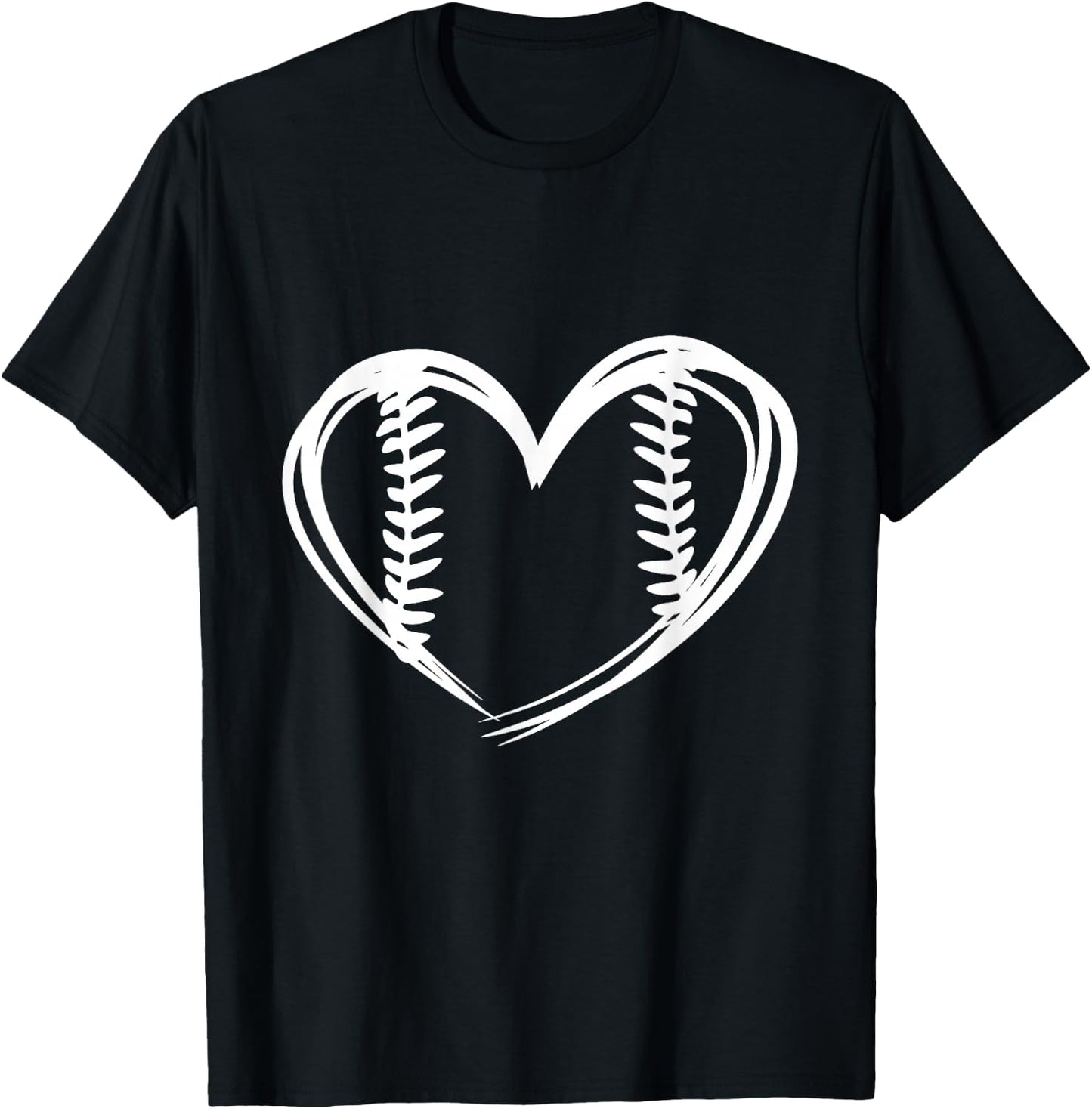 Women Teens Girls Cute Outlined Baseball Softball Heart Love T-Shirt - T-Shirt | Black